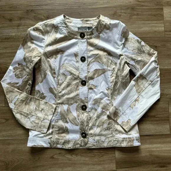 Vintage Women’s ADDITIONS by Chico’s Jacket Size 0 White Tan Sheen Stretch - Picture 1 of 8